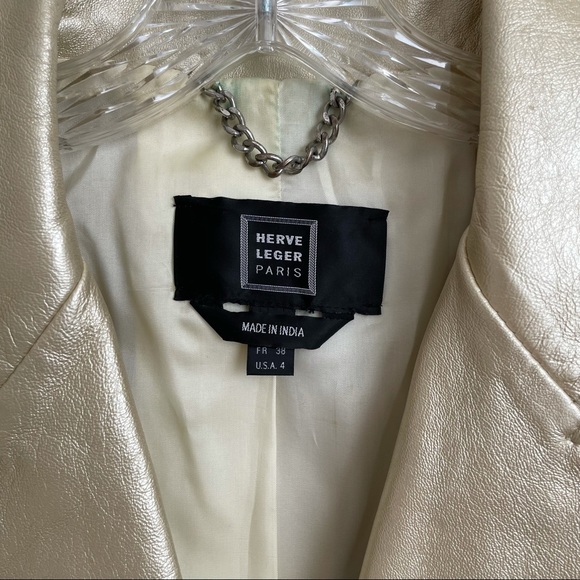 HERVE LEGER  Gold Leather Coat with beautiful lining - Picture 9 of 11